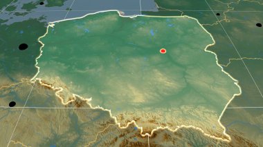 Polonya ortografik haritada yer aldı. Sermaye, idari sınırlar ve memnuniyet