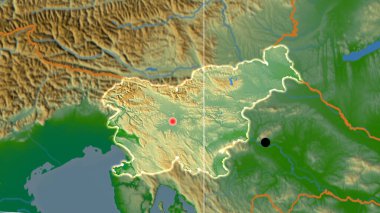 Slovenya fiziksel ortografik haritada yer aldı. Sermaye, idari sınırlar ve memnuniyet