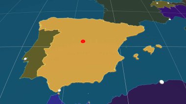 İspanya, idari ortografik haritada yer aldı. Sermaye, idari sınırlar ve memnuniyet
