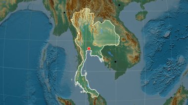 Rahatlama ortografik haritasında Tayland ana hatlarıyla belirtilmiş. Sermaye, idari sınırlar ve memnuniyet