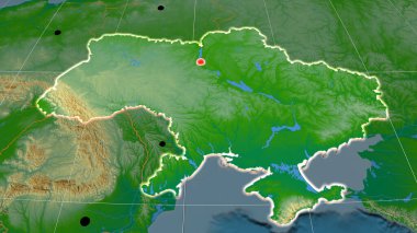 Ukrayna fiziksel ortografik haritada yer aldı. Sermaye, idari sınırlar ve memnuniyet