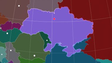 İdari ortografik haritada Ukrayna ana hatlarıyla belirtilmiş. Sermaye, idari sınırlar ve memnuniyet