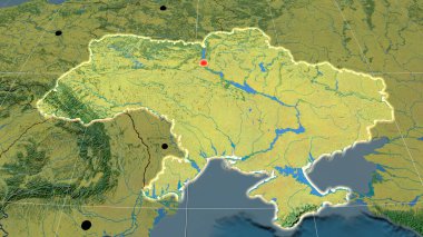 Ukrayna topografik ortografik haritada çıktı. Sermaye, idari sınırlar ve memnuniyet