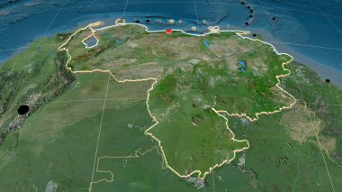Venezuela uydu ortografik haritasında çıktı. Sermaye, idari sınırlar ve memnuniyet