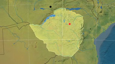 Zimbabwe topoğrafik ortografik haritada ana hatlarını belirledi. Sermaye, idari sınırlar ve memnuniyet