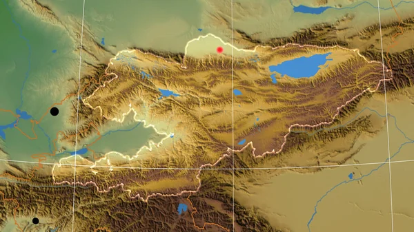 Kyrgyzstan Outlined Physical Orthographic Map Capital Administrative Borders Graticule — Stock Photo, Image