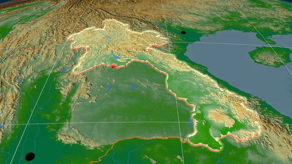 Laos Extruido Mapa Ortográfico Físico Capital Fronteras Administrativas Graticule — Foto de Stock