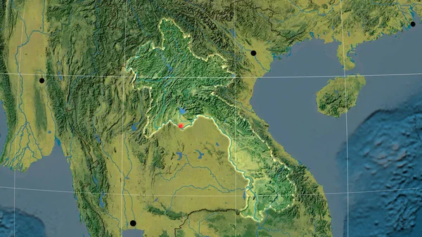 Laos Delineado Mapa Topográfico Ortográfico Capital Fronteiras Administrativas Gratificação — Fotografia de Stock