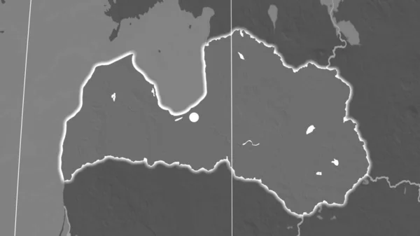 Letônia Delineou Mapa Ortográfico Bilevel Capital Fronteiras Administrativas Gratificação — Fotografia de Stock