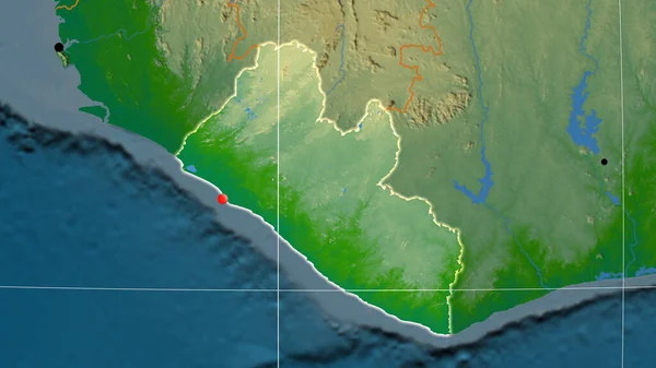 Liberia Describe Mapa Ortográfico Físico Capital Fronteras Administrativas Graticule —  Fotos de Stock