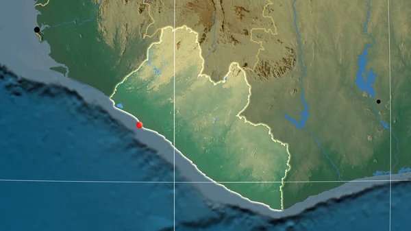 救济正字法地图上的利比里亚概况 行政边界和满足E — 图库照片