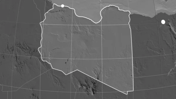 Libia Nakreślona Dwupoziomowej Mapie Ortograficznej Kapitał Granice Administracyjne Zaspokojenie Potrzeb — Zdjęcie stockowe