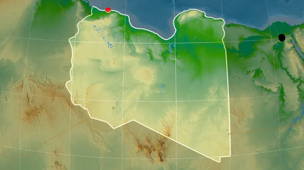 Libia Describe Mapa Ortográfico Físico Capital Fronteras Administrativas Graticule —  Fotos de Stock