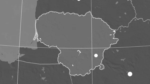 Litvánia Felvázolta Kétszintű Ortográfiai Térképen Tőke Közigazgatási Határok Térítésmentesen — Stock Fotó