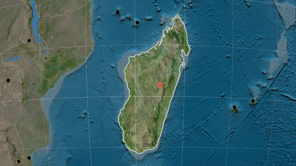 Madagaskar Skisseras Satellitens Ortografiska Karta Kapital Administrativa Gränser Och Tacksamhet — Stockfoto