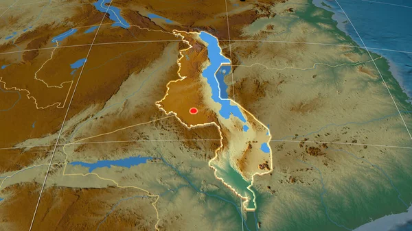 Malawi Extrudiu Mapa Ortográfico Alívio Capital Fronteiras Administrativas Gratificação — Fotografia de Stock