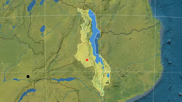 Malawi Nakreślony Topograficznej Mapie Ortograficznej Kapitał Granice Administracyjne Zaspokojenie Potrzeb — Zdjęcie stockowe