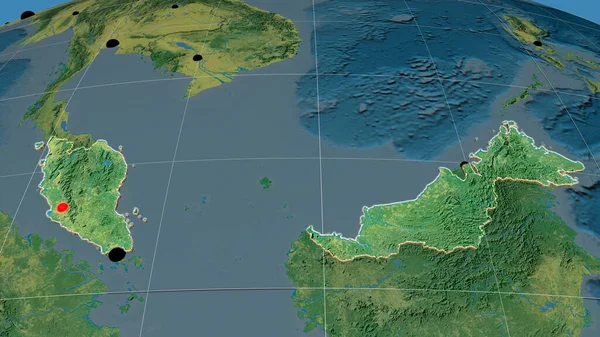 Malajsie Protáhla Topografické Ortografické Mapě Hlavní Město Administrativní Hranice Graticule — Stock fotografie