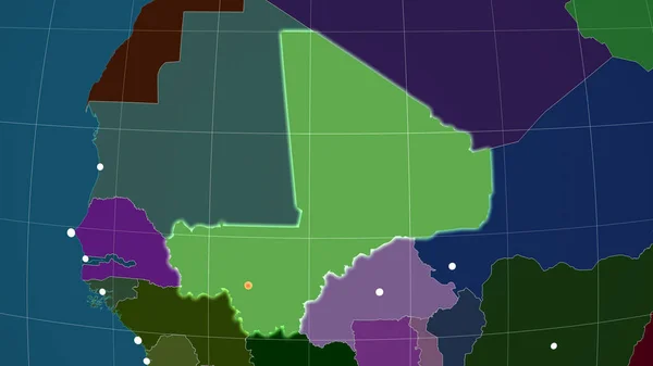 Мали Обозначил Административной Орфографической Карте Столица Административные Границы Безвозмездно — стоковое фото