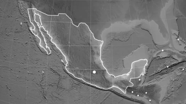 México Delineou Mapa Ortográfico Escala Cinza Capital Fronteiras Administrativas Gratificação — Fotografia de Stock