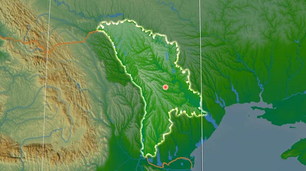 Moldova Fiziksel Ortografik Haritada Özetlenmiştir Sermaye Idari Sınırlar Memnuniyet — Stok fotoğraf
