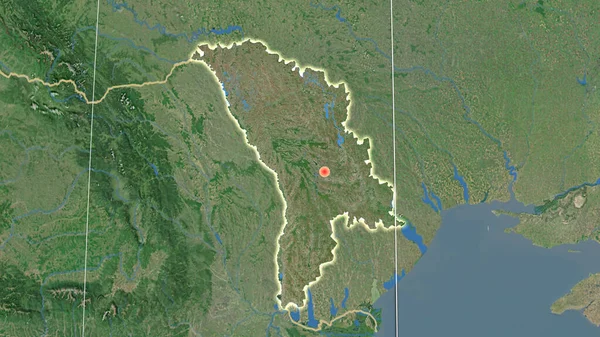 Moldavië Geschetst Satelliet Orthografische Kaart Kapitaal Administratieve Grenzen Graticule — Stockfoto
