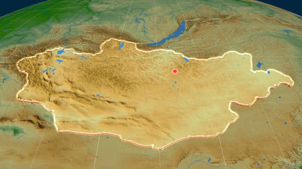 Mongolsko Vypínalo Fyzické Ortografické Mapě Hlavní Město Administrativní Hranice Graticule — Stock fotografie