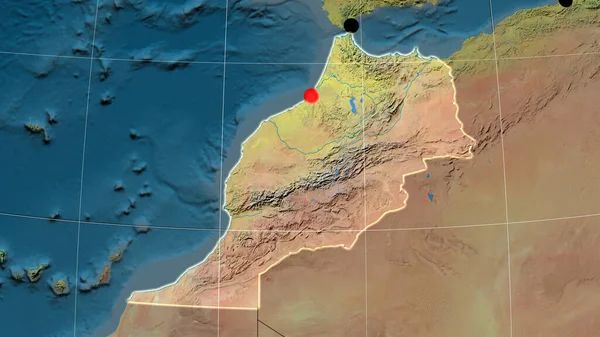 Marruecos Esbozado Mapa Ortográfico Topográfico Capital Fronteras Administrativas Graticule —  Fotos de Stock