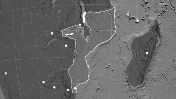 モザンビークは二次元の正書法地図について概説した 行政上の国境及び重商 — ストック写真