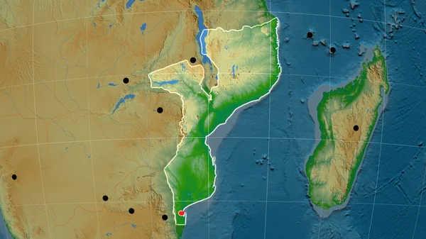 Mozambik Zarysowany Fizycznej Mapie Ortograficznej Kapitał Granice Administracyjne Zaspokojenie Potrzeb — Zdjęcie stockowe