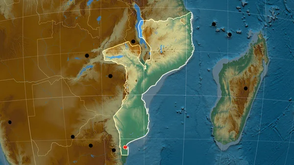 莫桑比克在浮雕正态图上做了概述 行政边界和满足E — 图库照片