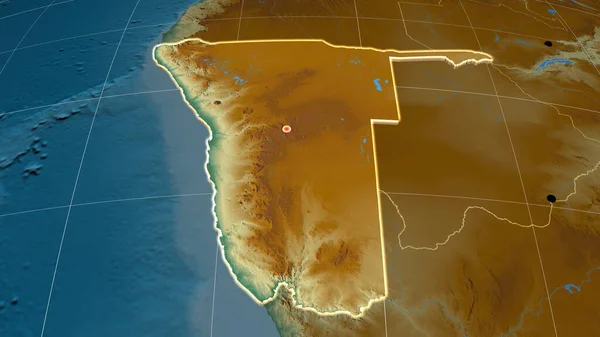 Namíbia Extrudiu Mapa Ortográfico Alívio Capital Fronteiras Administrativas Gratificação — Fotografia de Stock
