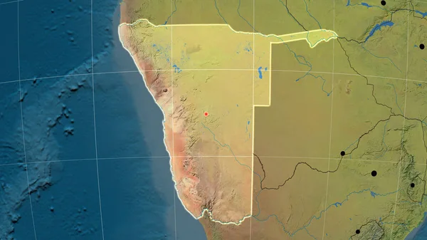 Namíbia Delineada Mapa Topográfico Ortográfico Capital Fronteiras Administrativas Gratificação — Fotografia de Stock