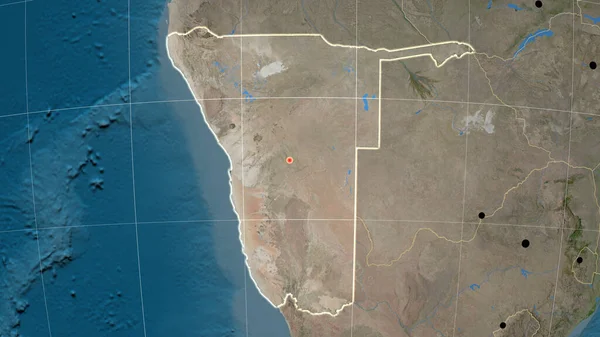 Namíbia Delineado Mapa Ortográfico Satélite Capital Fronteiras Administrativas Gratificação — Fotografia de Stock