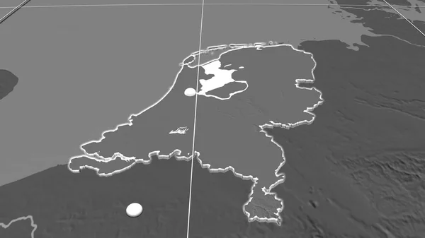 Países Baixos Extrudado Mapa Ortográfico Bilevel Capital Fronteiras Administrativas Gratificação — Fotografia de Stock