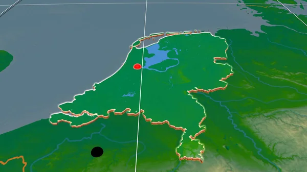 Holanda Extrudiu Mapa Físico Ortográfico Capital Fronteiras Administrativas Gratificação — Fotografia de Stock