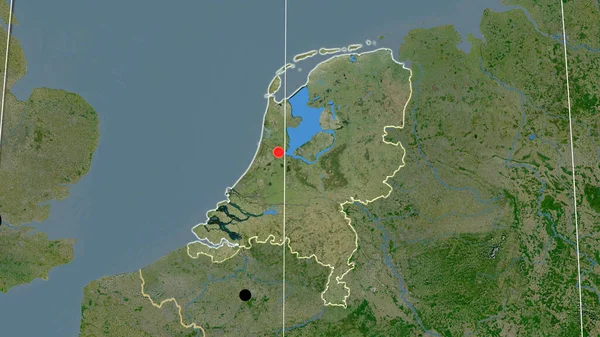 Hollanda Uydu Ortografik Haritasında Ana Hatlarıyla Belirtilmiştir Sermaye Idari Sınırlar — Stok fotoğraf