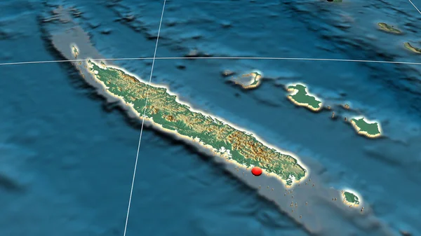 Nova Caledônia Extrudiu Mapa Ortográfico Alívio Capital Fronteiras Administrativas Gratificação — Fotografia de Stock