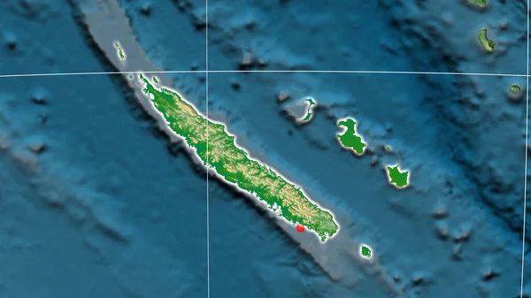 Nowa Kaledonia Zarysowana Fizycznej Mapie Ortograficznej Kapitał Granice Administracyjne Zaspokojenie — Zdjęcie stockowe