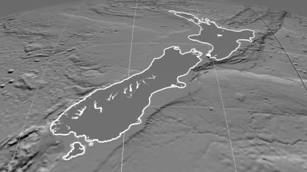 Nueva Zelanda Extruido Mapa Ortográfico Bilevel Capital Fronteras Administrativas Graticule — Foto de Stock