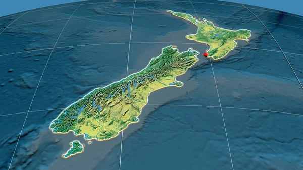 Nowa Zelandia Ekstrudowana Topograficznej Mapie Ortograficznej Kapitał Granice Administracyjne Zaspokojenie — Zdjęcie stockowe