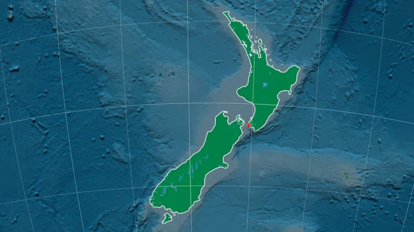 Nouvelle Zélande Décrit Sur Carte Orthographique Physique Capital Frontières Administratives — Photo