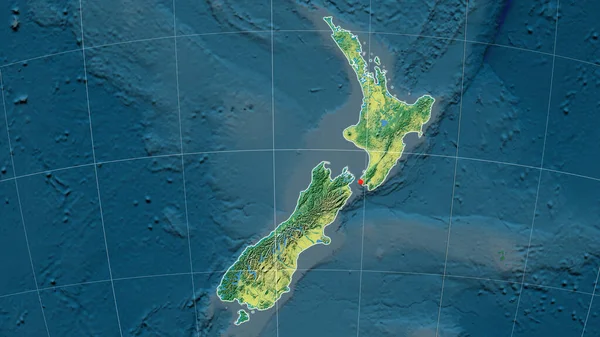 Nouvelle Zélande Est Décrite Sur Carte Orthographique Topographique Capital Frontières — Photo