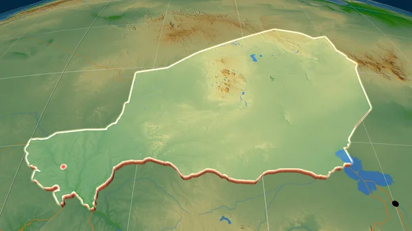 Niger Protáhl Fyzickou Ortografickou Mapou Hlavní Město Administrativní Hranice Graticule — Stock fotografie