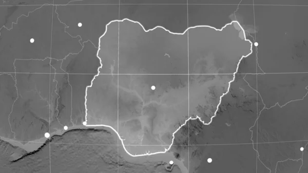 Nigeria Nakreślona Szarej Mapie Ortograficznej Kapitał Granice Administracyjne Zaspokojenie Potrzeb — Zdjęcie stockowe