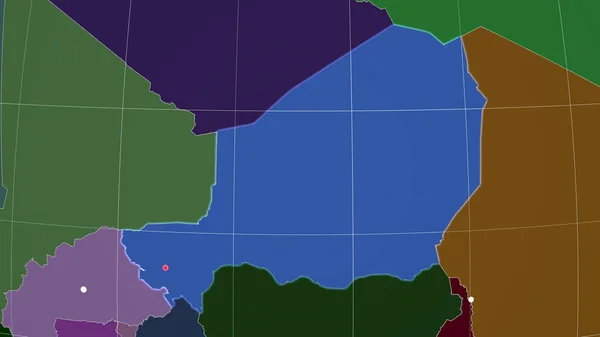 Níger Esbozado Mapa Ortográfico Administrativo Capital Fronteras Administrativas Graticule — Foto de Stock