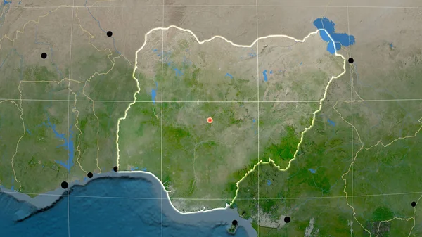ナイジェリアは衛星地図について概説した 行政上の国境及び重商 — ストック写真