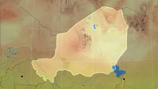 Níger Delineado Mapa Topográfico Ortográfico Capital Fronteiras Administrativas Gratificação — Fotografia de Stock