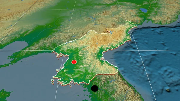 北朝鮮は 物理的な正書法上の地図上で押出 行政上の国境及び重商 — ストック写真