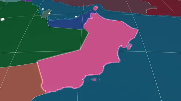 Оман Экструдировал Административной Орфографической Карте Столица Административные Границы Безвозмездно — стоковое фото
